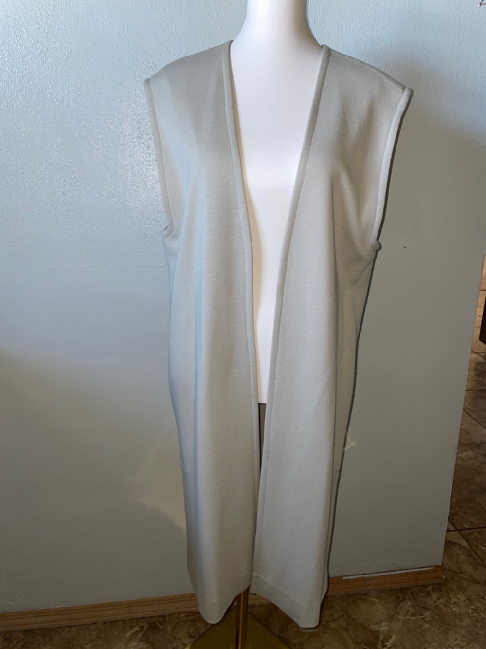 Long Sleeveless Duster Vest Open Front Neutral Layering Knit Dalton Sport Sz 12